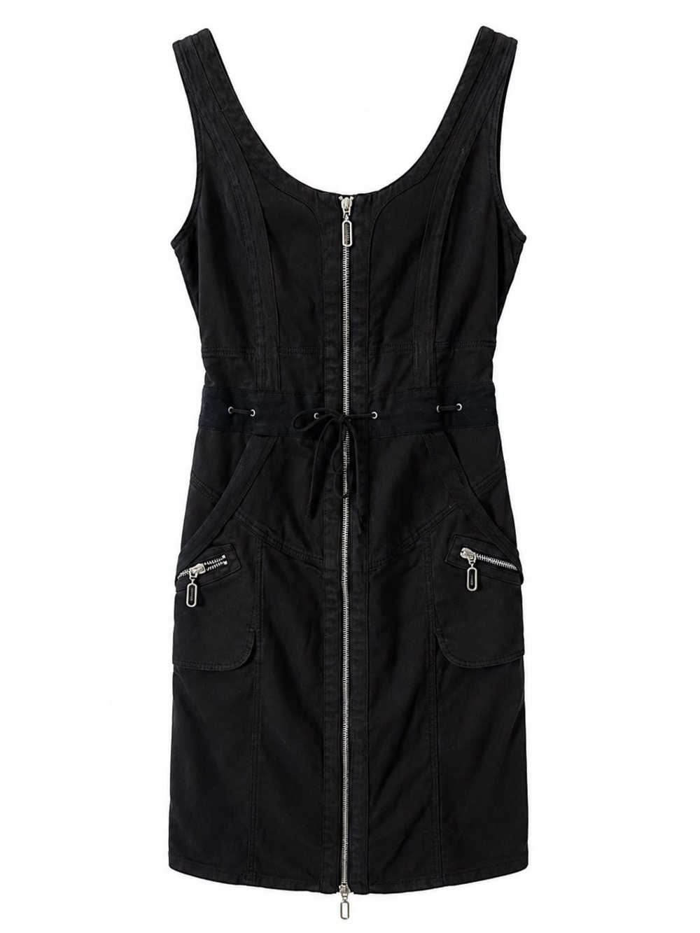 Versus Versace Vintage Black Zip-Front Midi Dress size 6-8/M